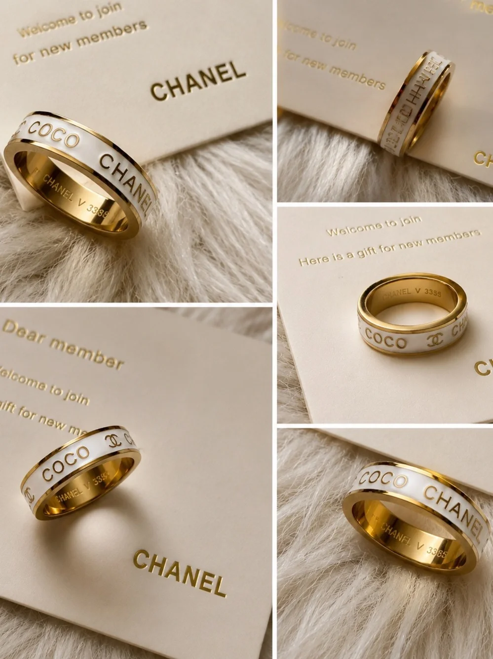CHANEL White and Gold COCO Logo Ring